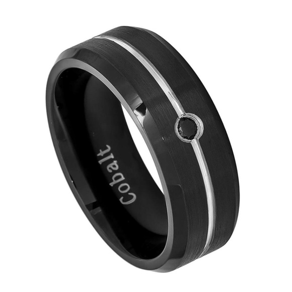 New 8mm Cobalt Black Diamond Wedding band Ring